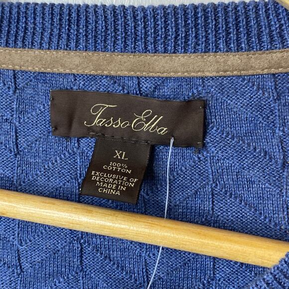 Tasso Elba Moonlite Blue Chevron Knit Crewneck Sweater Mens  XL Cotton New GIFT - Picture 5 of 9